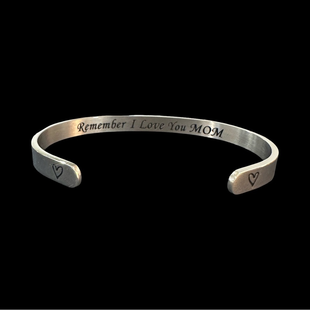 Remember I Love You Mom Cuff Bracelet Hidden Message Silver Tone Engraved NWT